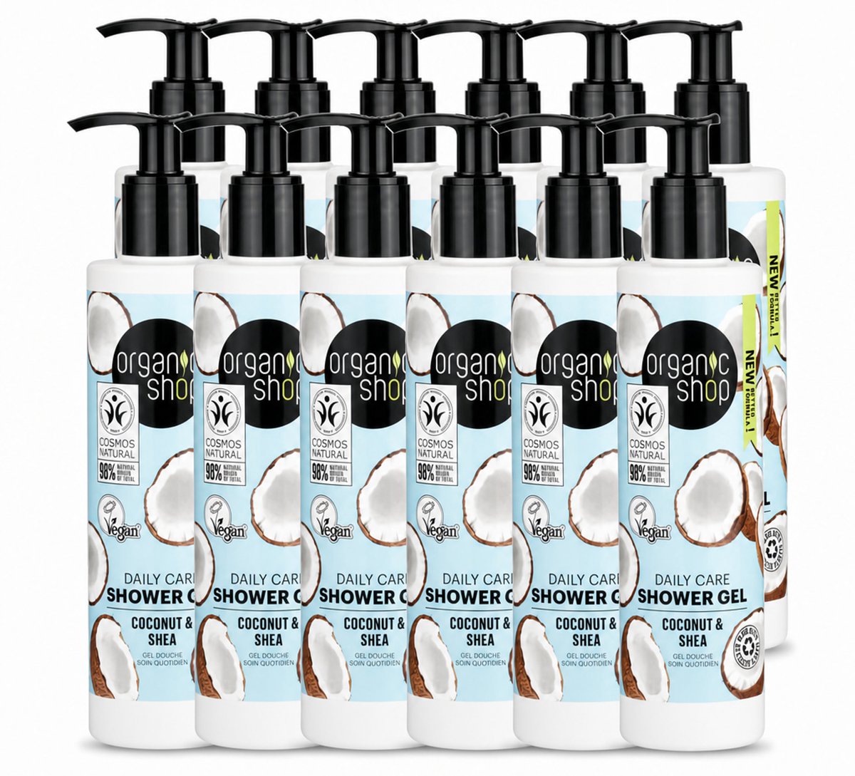 12 x Organic Shop - Daily Care Coconut & Shea Shower Gel - Hydratatie & Verzorging - 280 ml - Voordeelverpakking - 12 stuks