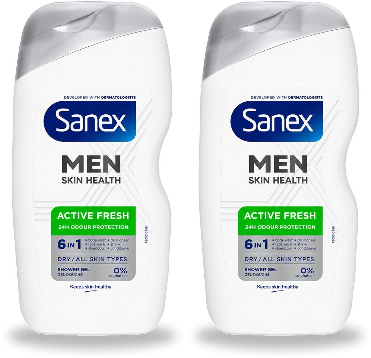 2 x Sanex – Douchegel – Men Active Fresh – 400 ml - Bulkverpakking - 2 stuks