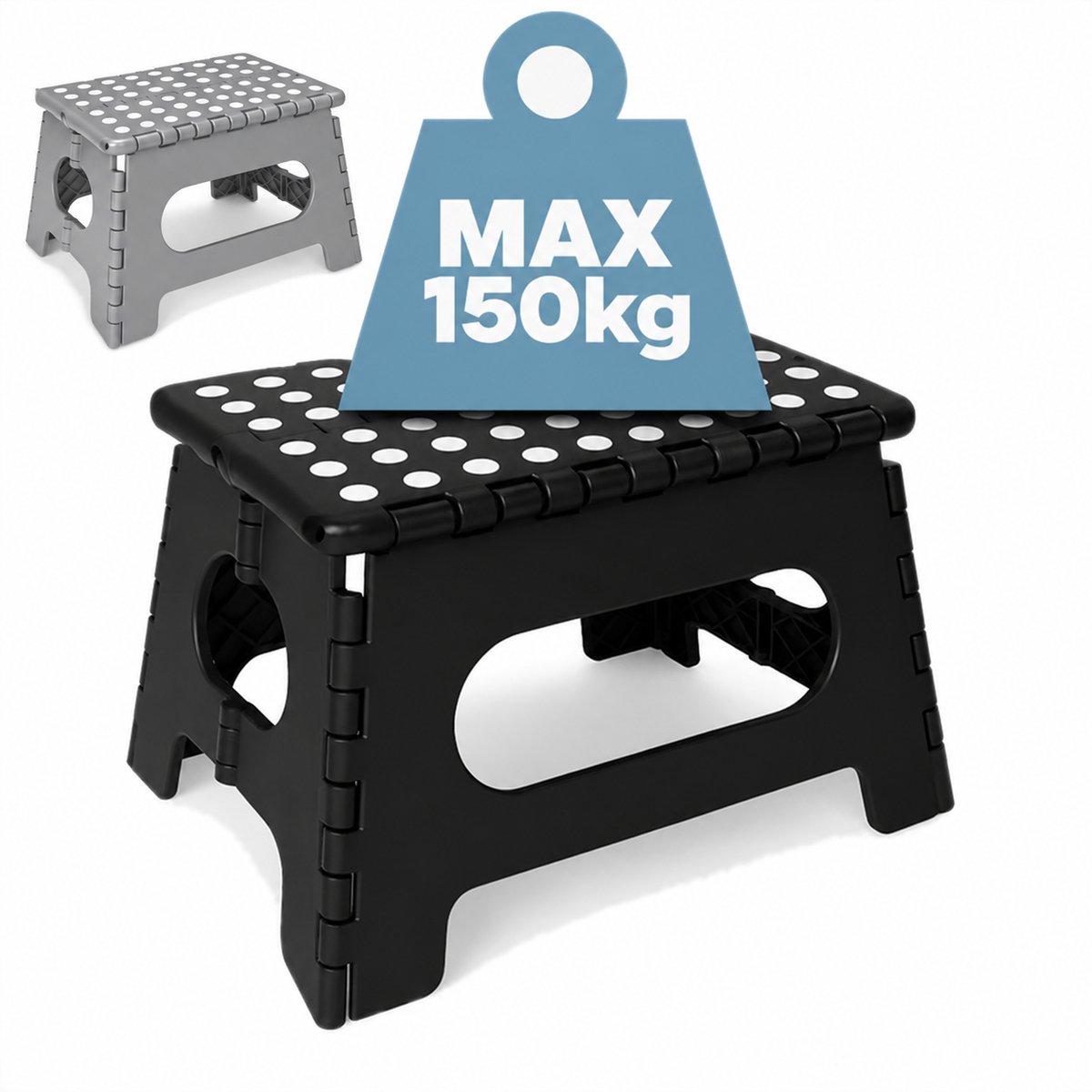 Opstapkrukje Inklapbaar - Antislip - 150KG - Huishoudtrap / Keukentrapje Opvouwbaar - Opstapje Volwassenen / Kinderen - Opstap Krukje - Opstapjes - Zwart - Löwenthal