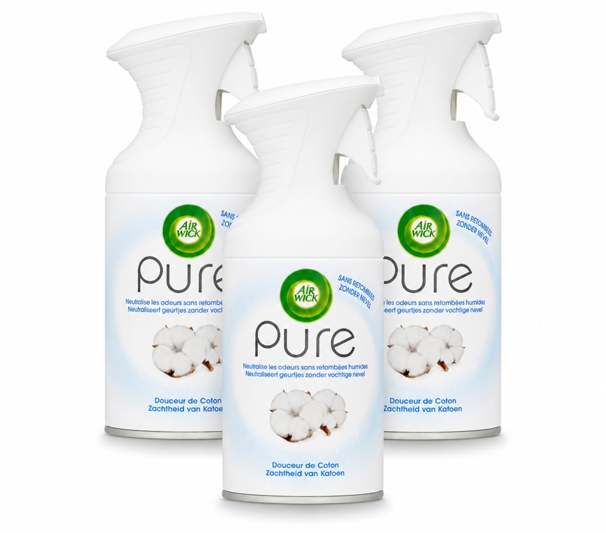 3 x Air Wick - Spray - Zachtheid Van Katoen - Luchtverfrisser - 250 ml - Bulkverpakking - 3 stuks