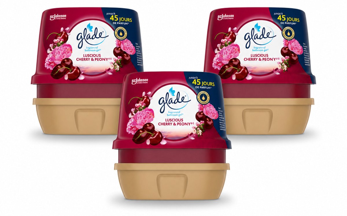 3 x Glade - Badkamer Gel - Luscious Kers & Pioenroos - 180 g - Bulkverpakking - 3 stuks