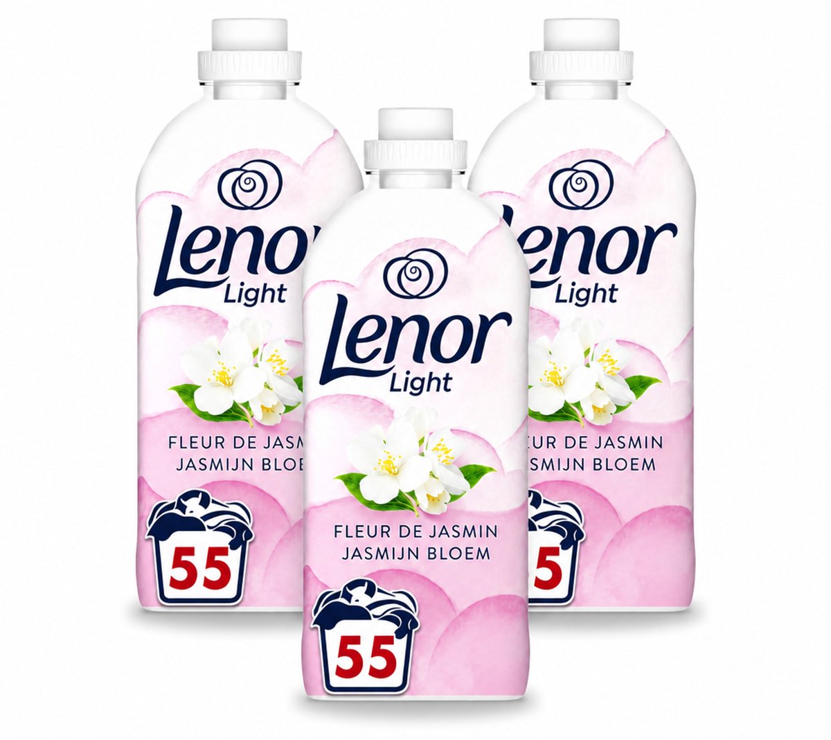 3 x Lenor Light - Wasverzachter - Jasmijnbloem - Fris & Zacht - 55 Wasbeurten - Voordeelverpakking - 3 stuks