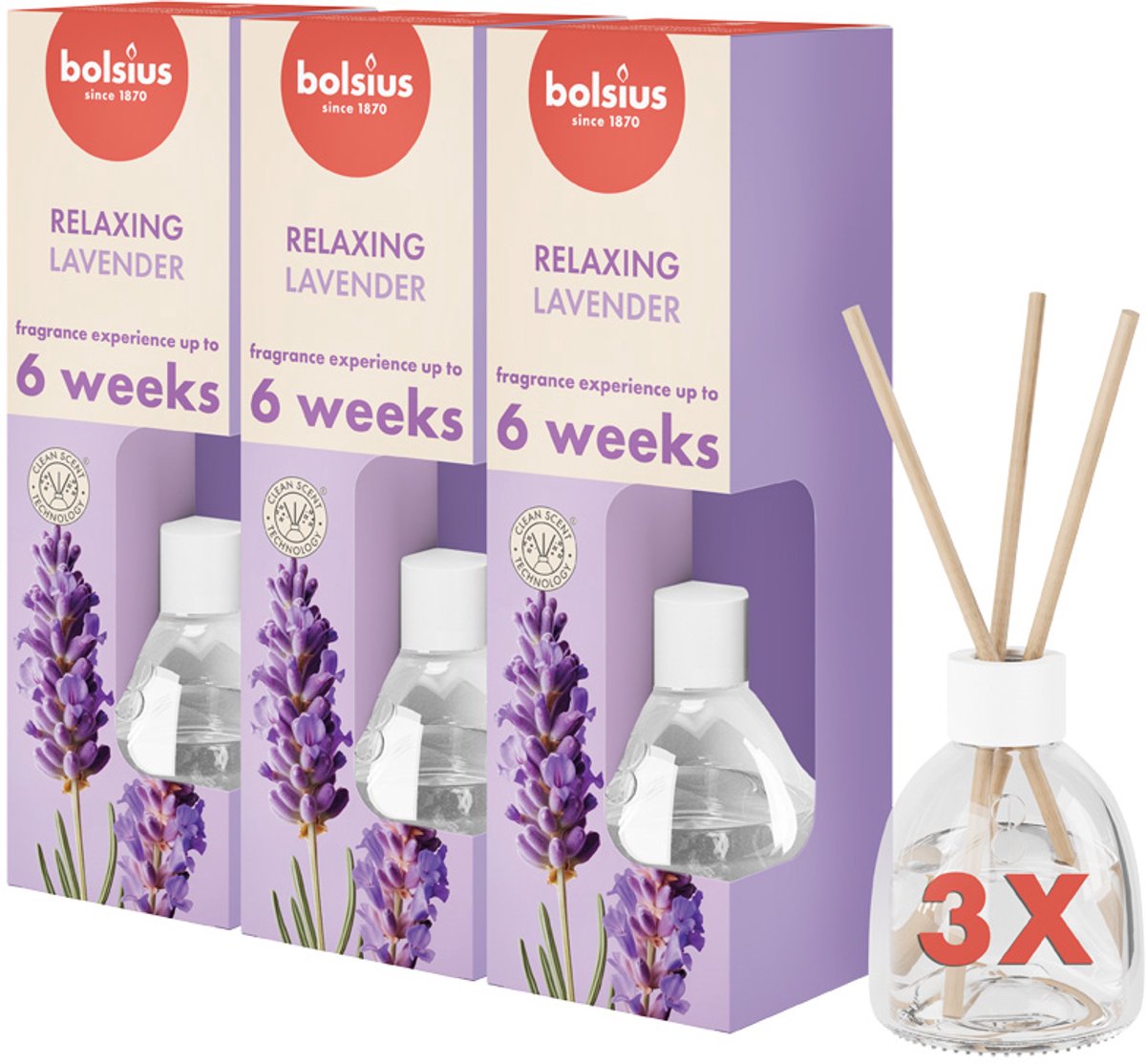 Bolsius Geurstokjes - Lavendel - 3 stuks - Voordeelverpakking - 60ml