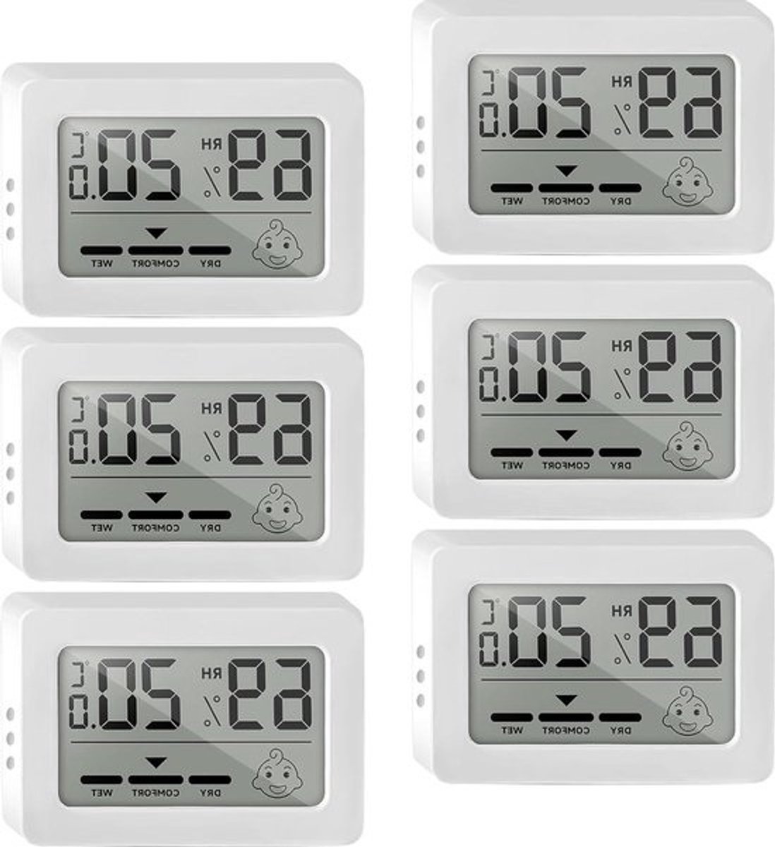 Digitale thermometer hygrometer voor binnen - 6 stuks mini-thermometer hygrometer luchtvochtigheidsmeter - met smiley-indicator - temperatuur en hygrometer -babykamer woonkamer .