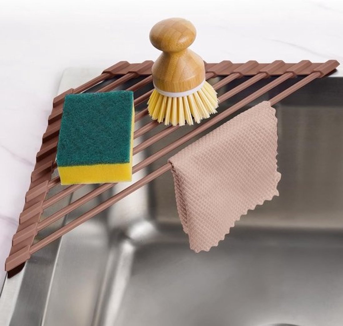 Compact Drying Rack for Sink Corner - Foldable Stainless Steel Organizer