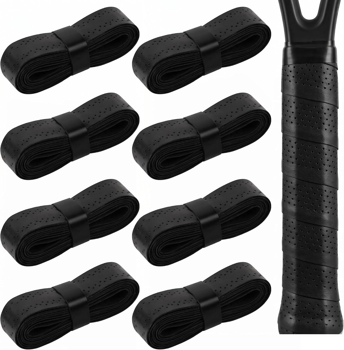 Set van 8 gripbanden, tennisracket, overgrip, antislip PU-gripband, zweetabsorberend, comfortabele grip voor tennis, badminton, golfstang, squashrackets