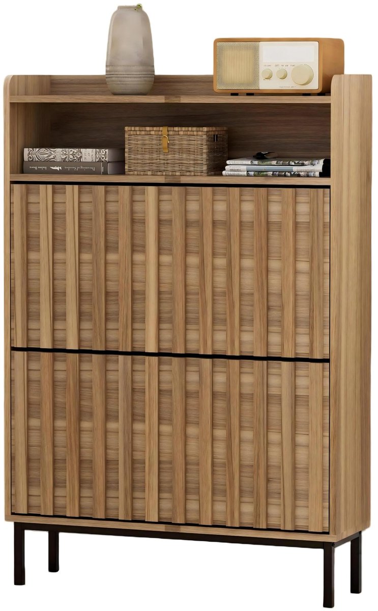 UEV schoenenkast met 2 smalle deuren, schoenenopbergvak 80x24x117cm (lichtbruin)