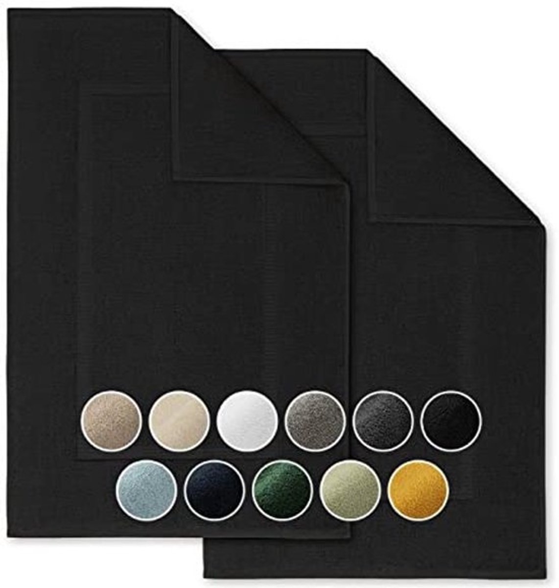 Set van 2 Badmatten - Zachte Douchemats van 100% Katoen, Oeko-Tex Gecertificeerd, 51x79 cm, Zwart