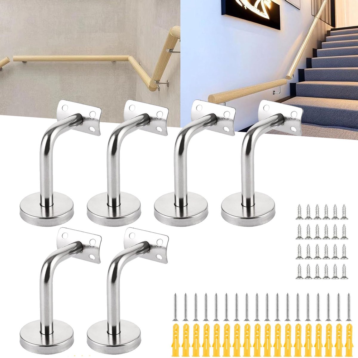 6 Leuninghouder - Rvs-Leuninghouders - Steunbeugel Voor Buitenhekwerk - Leuningdrager - Voor Binnenmuur Trapleuning