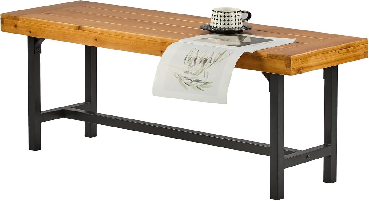 Houten Tuinbank,tuinbankje,bankje buiten,terrasbank,parkbankje,tuin bankje,terrasbankje,buitenbank,moderne zitbank,parkbank,zwart (120cm-Houtkleur)