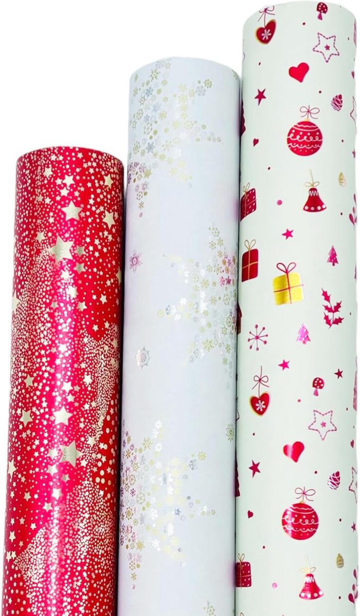 Cadeaupapier 5 m x 70 cm warm metaal gelamineerd kerstdesign (R16)