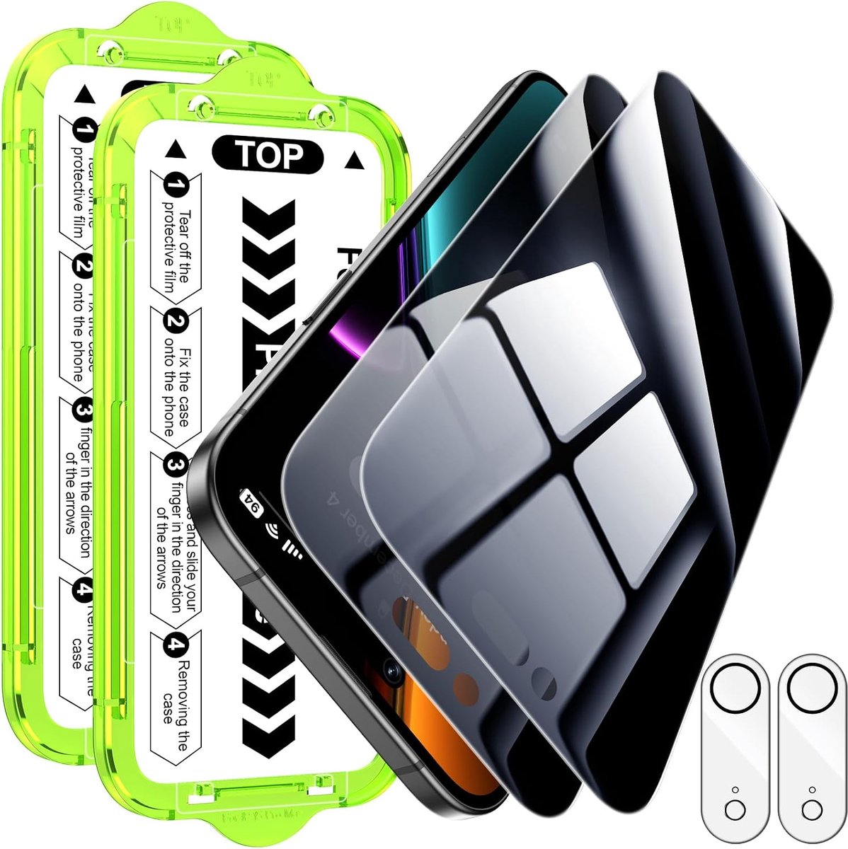 Esanik Voor iPhone Air 17 voor pantserglas inkijkbescherming, 2x privacyfolie met auto-stofverwijdering + 2x camerabescherming, 9H privacyfolie, anti-spy privacy, luchtbelvrije folie (2+2 stuks)