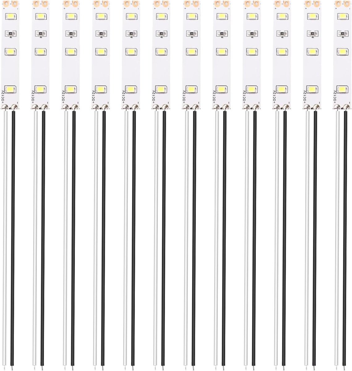 12 Stuks 50mm 12V - 18V Voorbedrade Strip, 2835 SMD LED Modelspoor LED-verlichting, LED-lamp Zelfklevend Flexibel, Wit