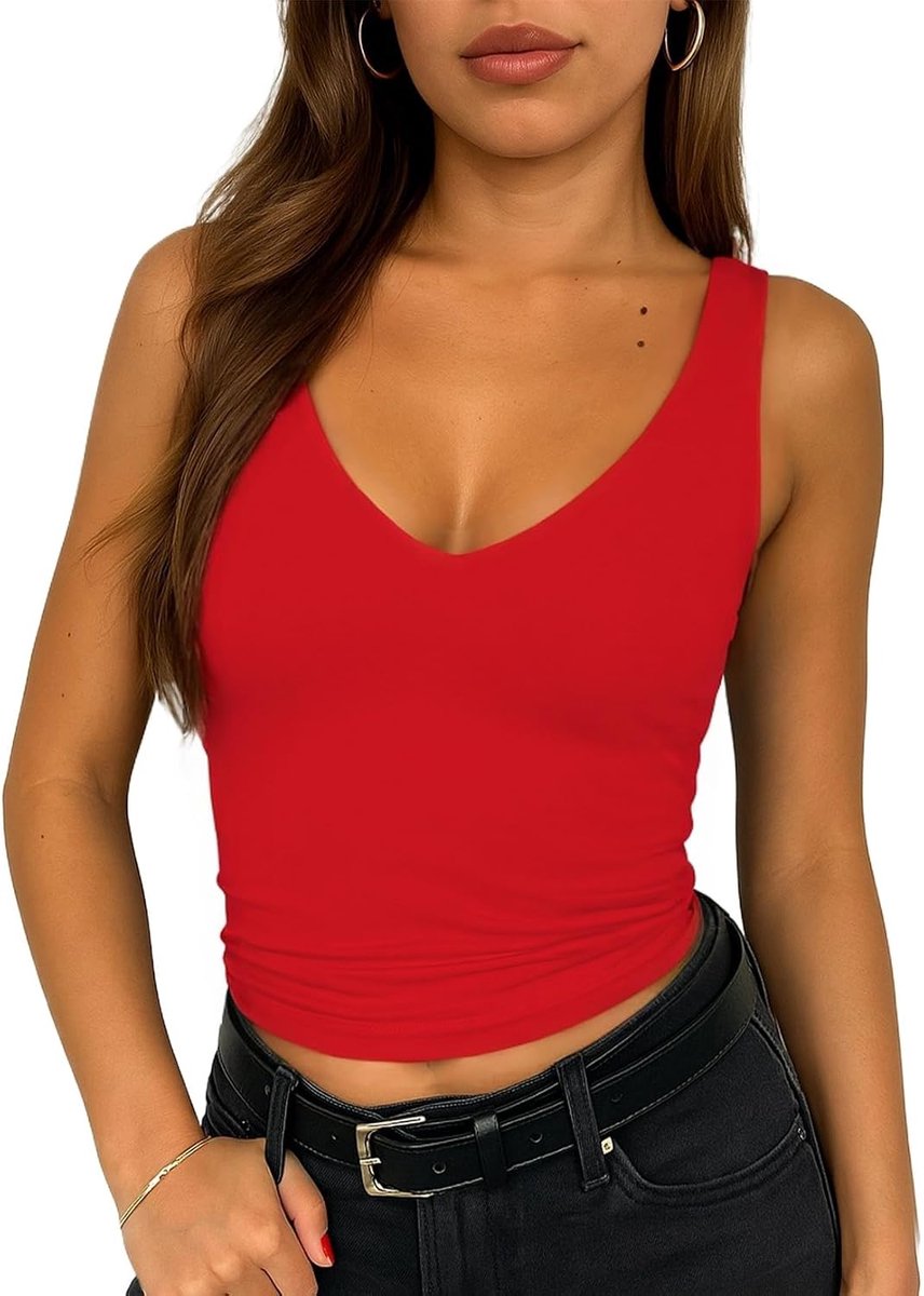 Sleevelsee V-hals crop tank top zomer dubbellaags uitgaan workout casual basic tops