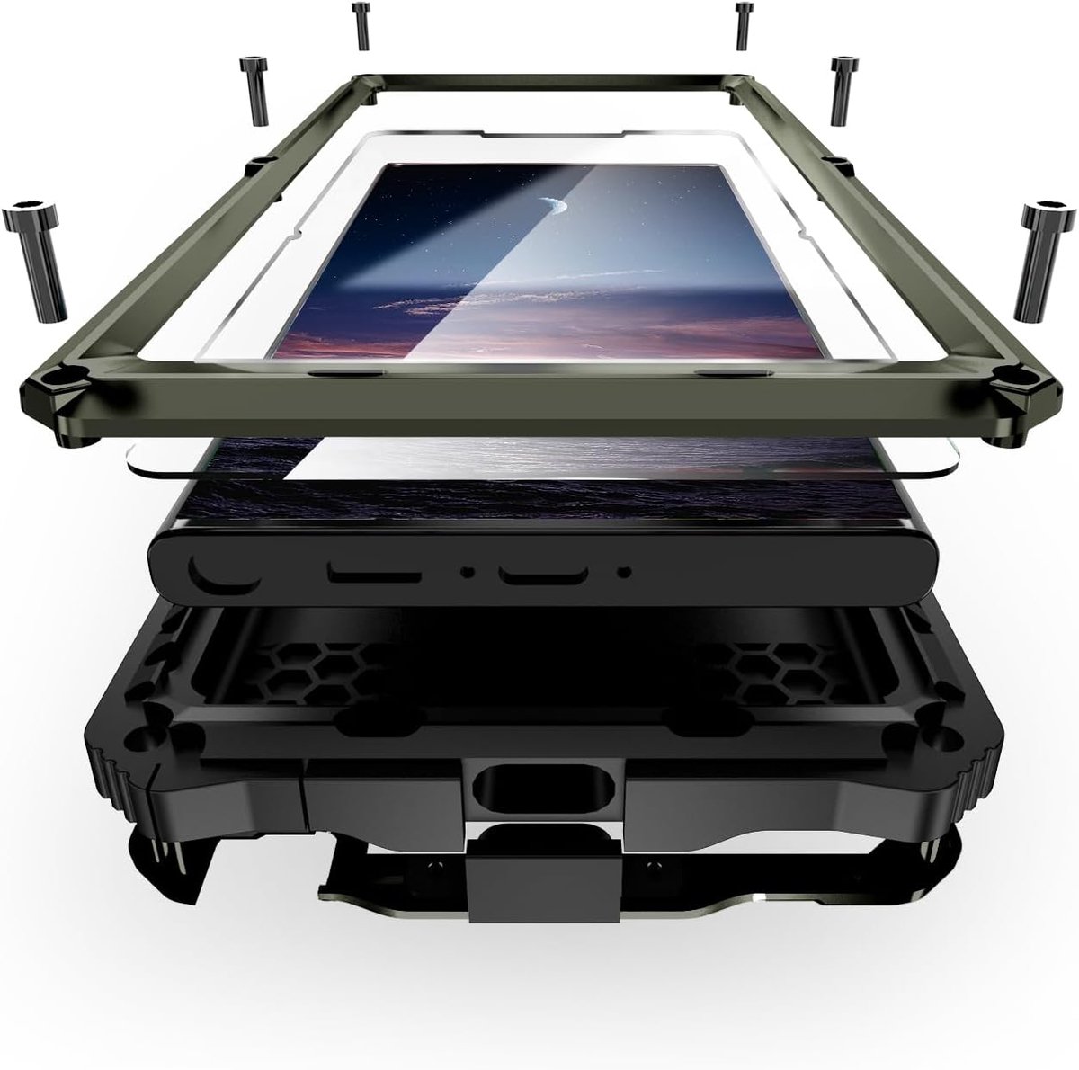 Compatibel voor Samsung Galaxy S25 Ultra metalen hoesje met standaard, zware stofdichte militaire kwaliteit, robuuste hoes, ingebouwde schermbeschermer, camerabeschermer met full-body bumperhoes