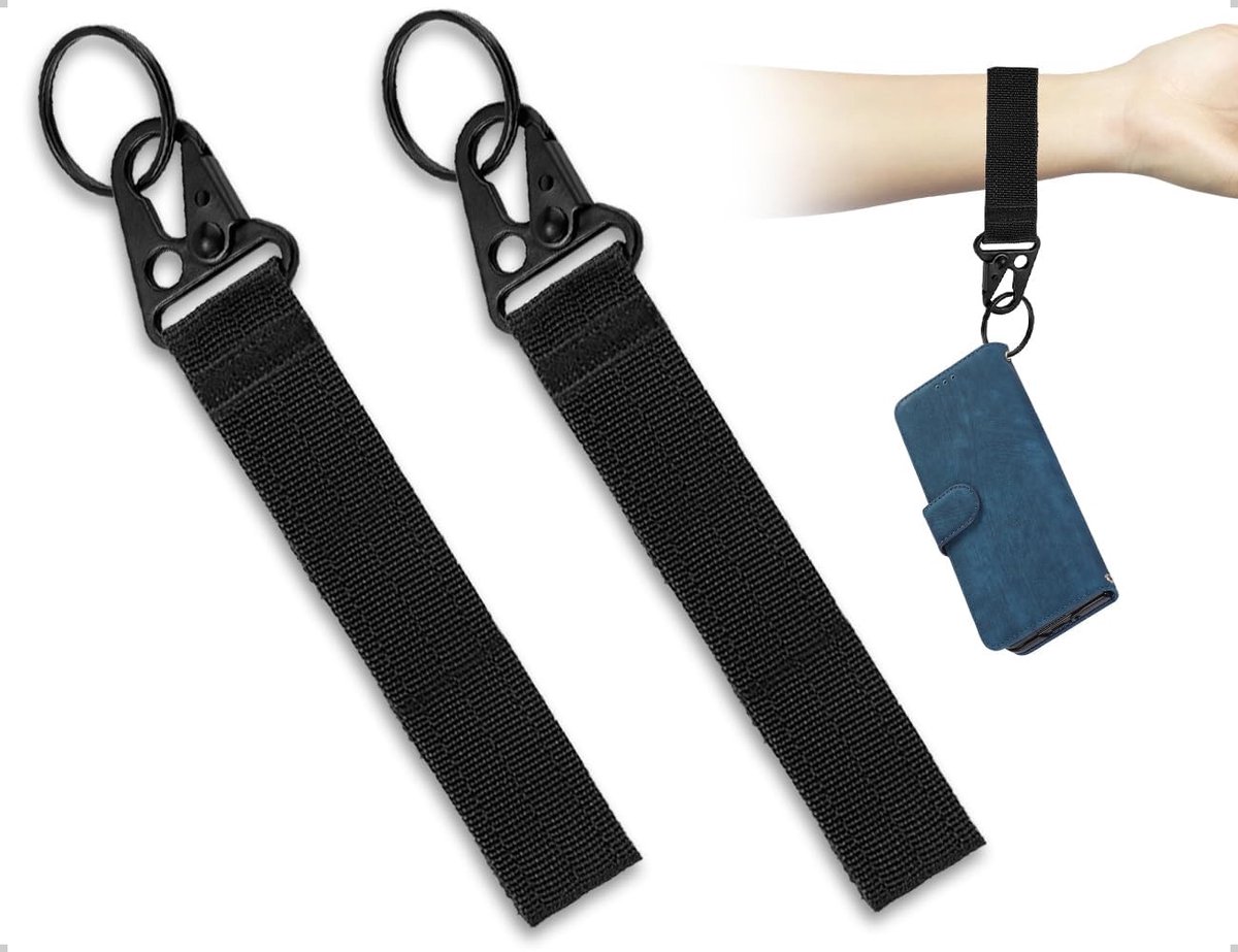 2 stuks sleutelkoord, nylon sleutelhanger, armband, kort koord, polsband, pols met karabijnhaak, gebruikt voor mannen en vrouwen, camera, USB-sticks (zwart)