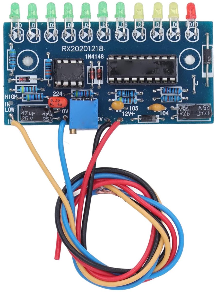LED Audio Level Indicator Module, 10-Segment VU Meter PCB Board with 11 x 3mm LEDs for 12V Audio Equipment – Visual Sound Level Display for Amplifiers, Mixers & Audio Systems