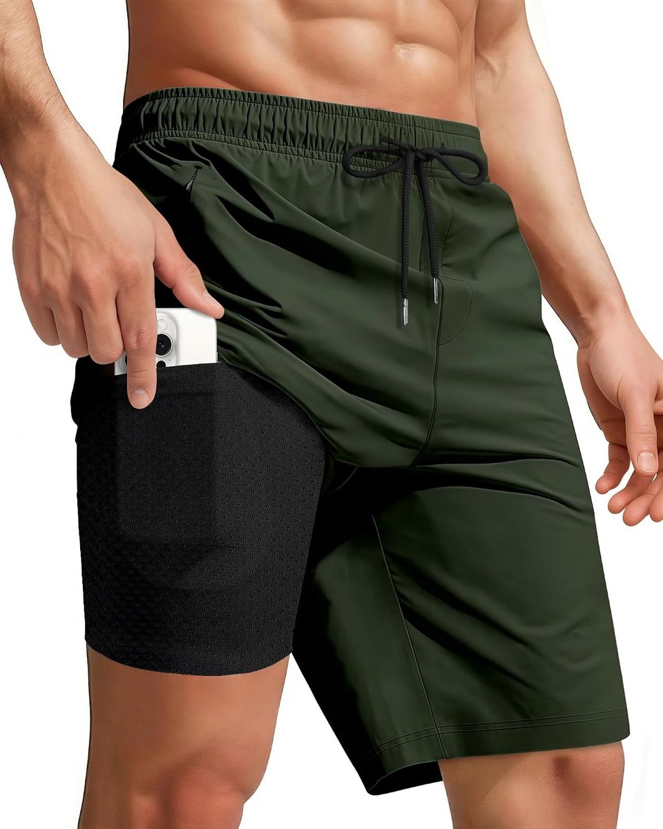 Herenzwembroek met compressie, 23 cm, ademende binnenvoering, sneldrogend, zakken met ritssluiting, voor surfplank, strand, sportschool en hardlopen