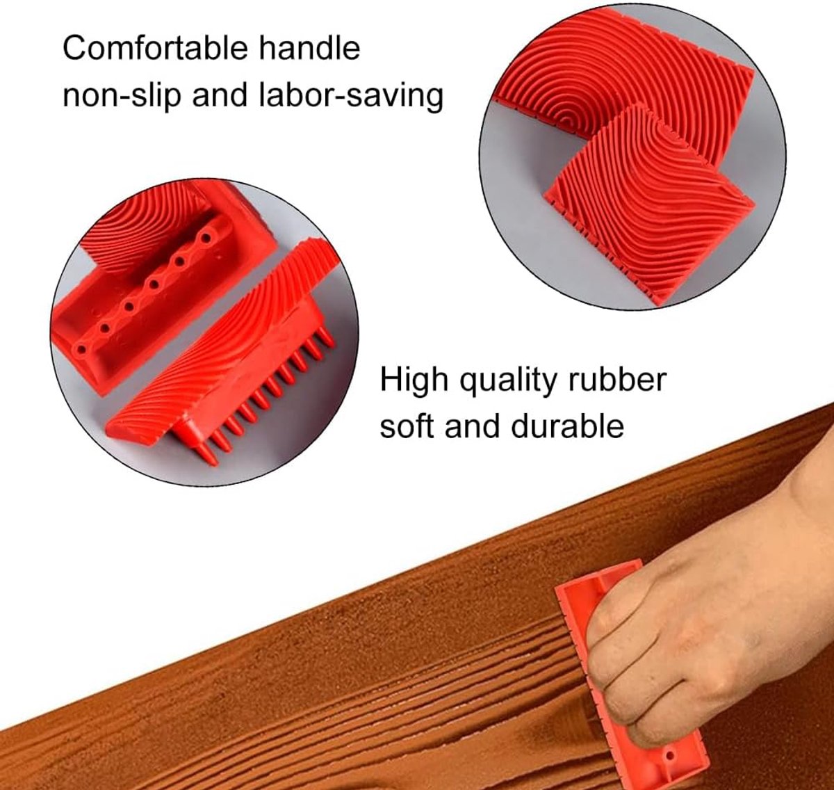 Rubberen houtnerfgereedschap, houtgrainerroller, doe-het-zelf muurverf, houtnerf, decoratie voor meubels, schilderen, muur, houtkorreldesign, 4 stuks