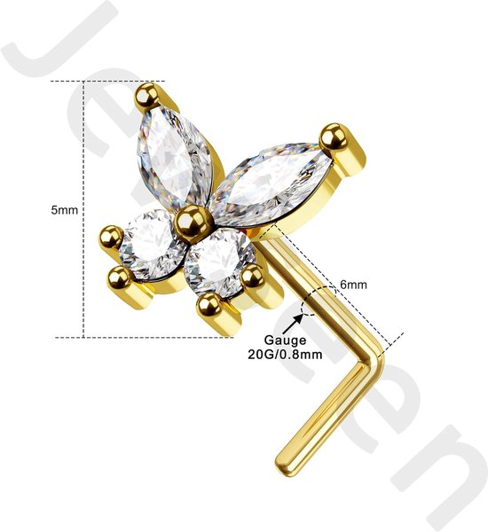 G23 Titanium neusschroef vlinder Nostril Studs CZ neusring L-vormige neus piercing sieraden 20G neus piercings voor vrouwen mannen — afbeelding 5