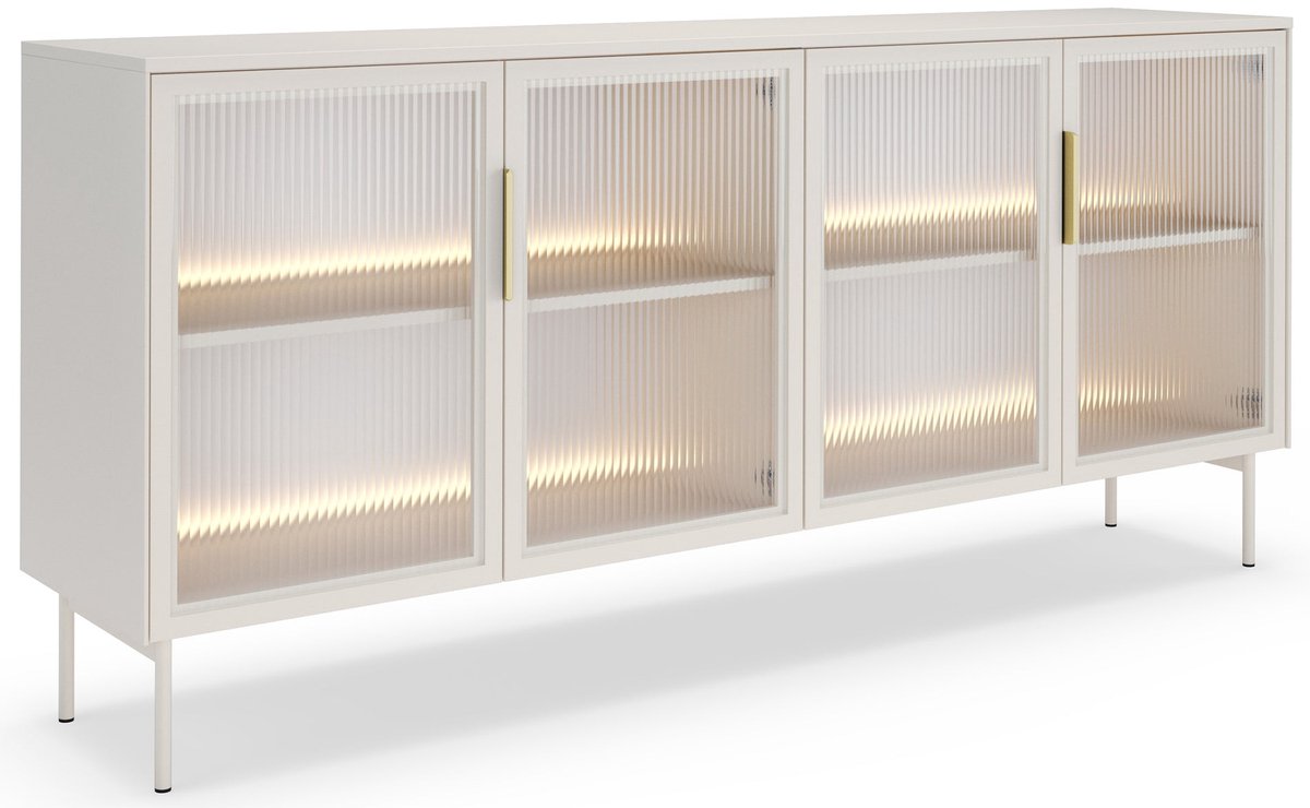 Selsey Lumi – Dressoir met 4 deuren - glazen fronten en LED-verlichting - eik Dunin - 181 cm