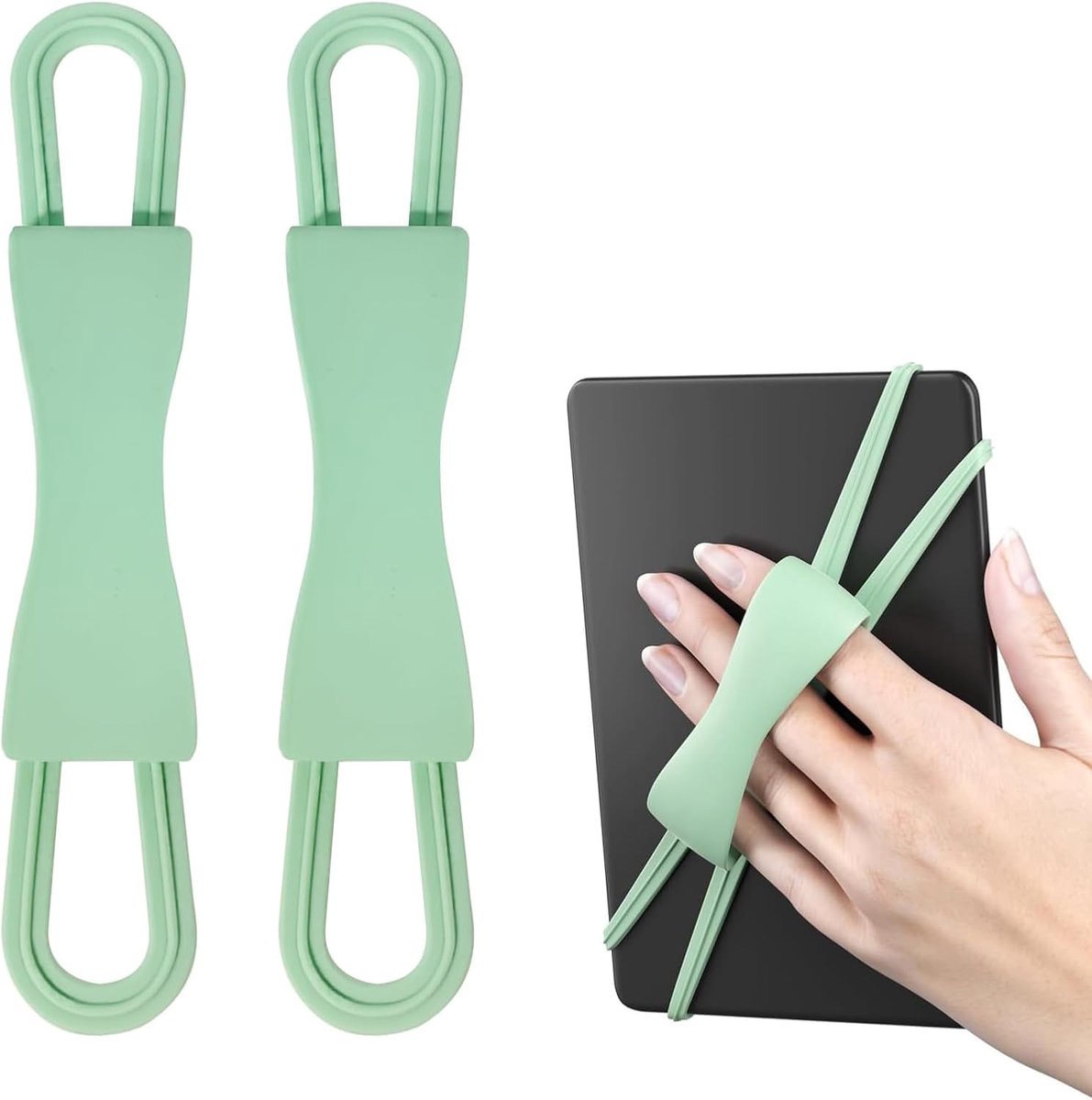 Handriemhouder voor Kindle, lichte en veilige handhouder voor het lezen in bed, compatibel met 4,7-8 inch, set van 2, groen