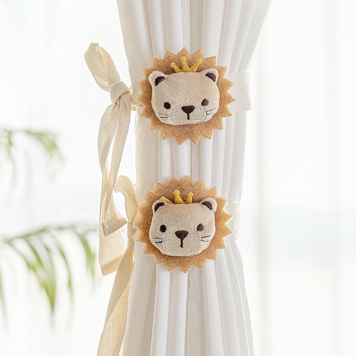 Tiebacks Touw 4 Stuks, Schattig Leeuw Gordijn Holdbacks Gordijnen Decoratieve Bandjes Cartoon Dier Gordijn Ties, voor Kinderkamer Decoratie Slaapkamer Woonkamer, Beige