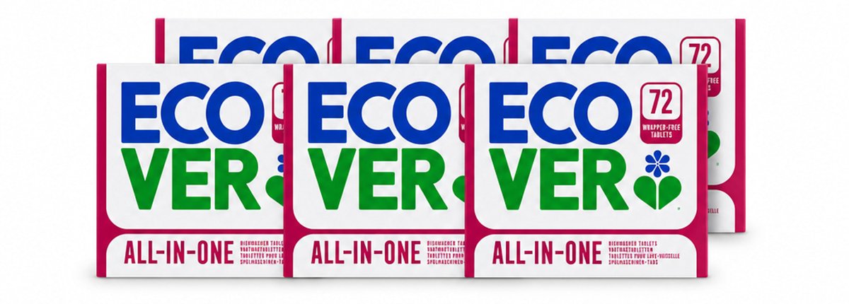 6 x Ecover - Vaatwastabletten All-in-One - Lemon & Mandarin - 72 Tabs - Voordeelverpakking - 6 stuks