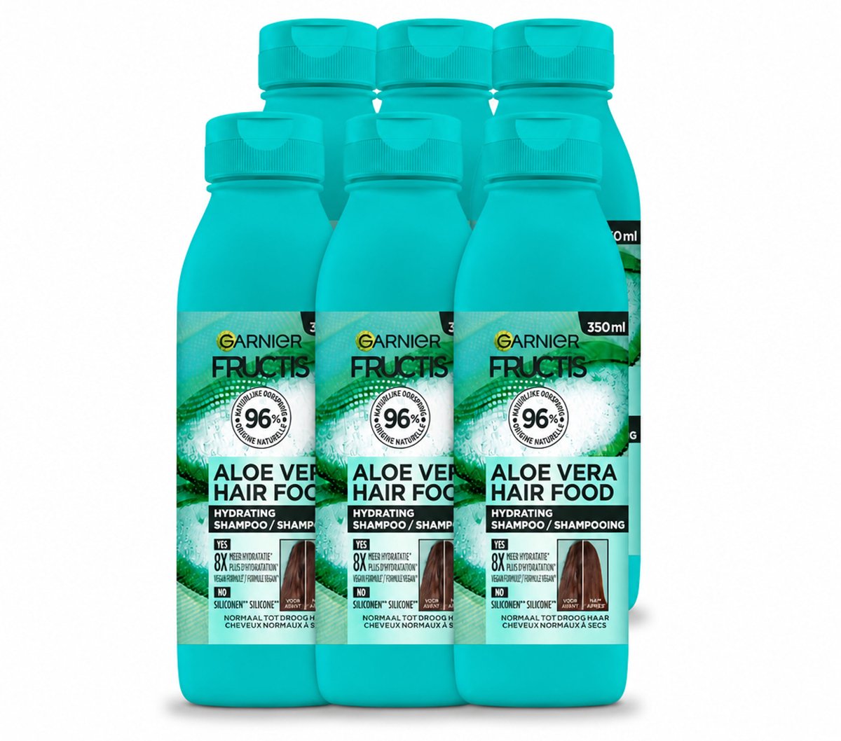 6 x Garnier - Fructis Hair Food Aloe Vera - Shampoo - Normaal tot Droog Haar - 350 ml - Voordeelverpakking - 6 stuks