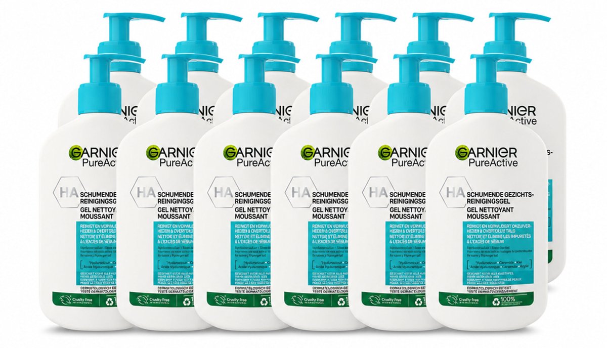 12 x Garnier - Pure Active - Gezichtsreiniger - Hydraterend - 250 ml - Voordeelverpakking - 12 stuks