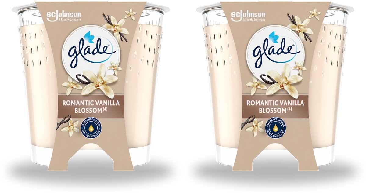 2 x Glade - Geurkaars Romantic Vanillebloesem - 100% Raapzaadwas & Vegan - 112 g - Voordeelverpakking - 2 stuks