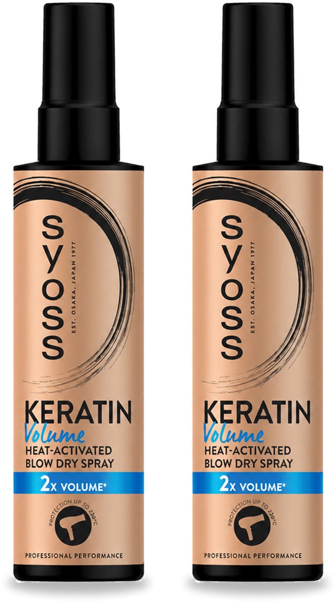 2 x Syoss - Keratin & Volume - Heatprotection Spray - Dubbele Bescherming - 200 ml - Voordeelverpakking - 2 stuks