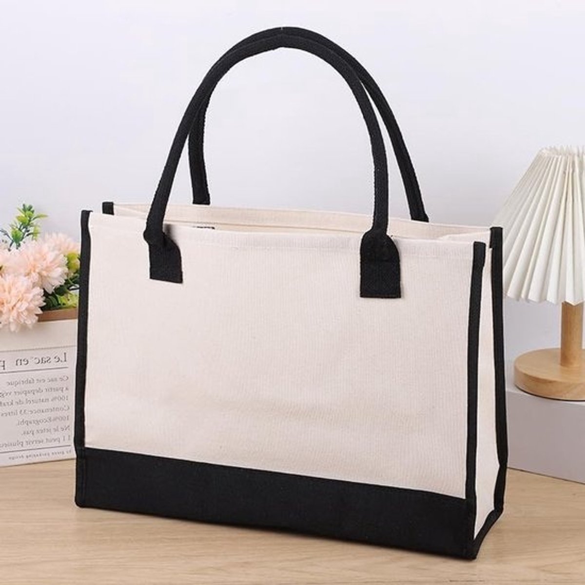 Herbruikbare Katoenen Tote Bag met Persoonlijke Bloemenletters, Ideaal voor Winkelen, Strand, Reizen en Picknicks