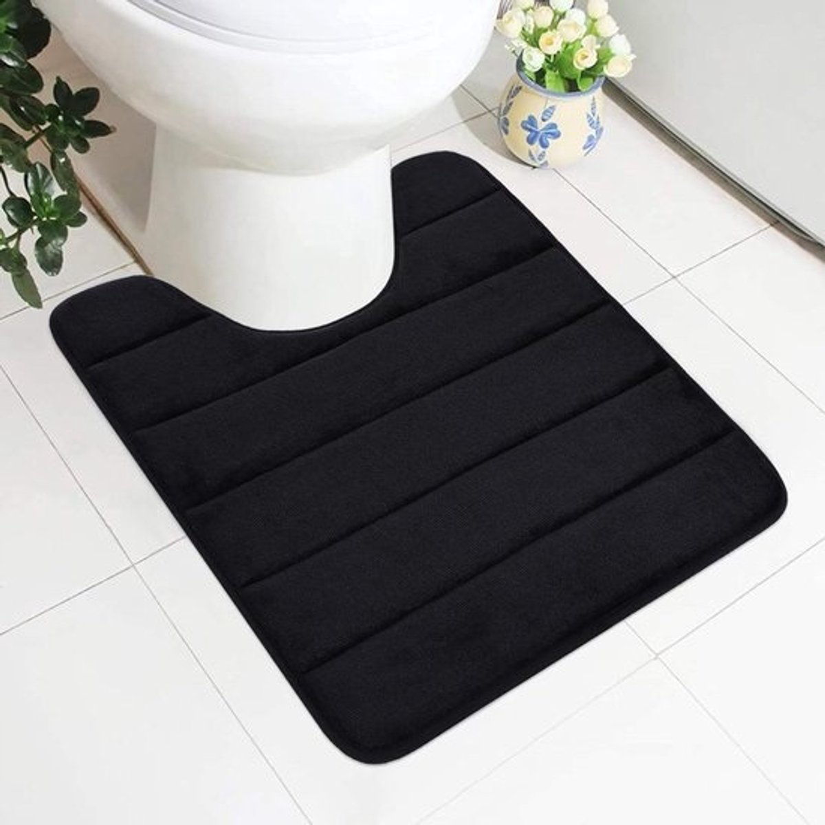 Traagschuim antislip zachte mat toilet 50 x 60 cm - absorberende badmat wc - wasbaar - zwart