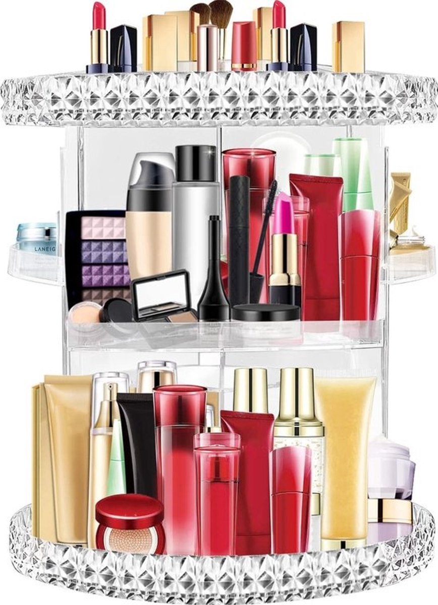 Make-up organizer, 360 graden draaibaar, acryl cosmetica-organizer, 7 lagen, verstelbare cosmetica-beauty-organizer, cosmetica-box voor dressoir, slaapkamer, grote capaciteit, transparant