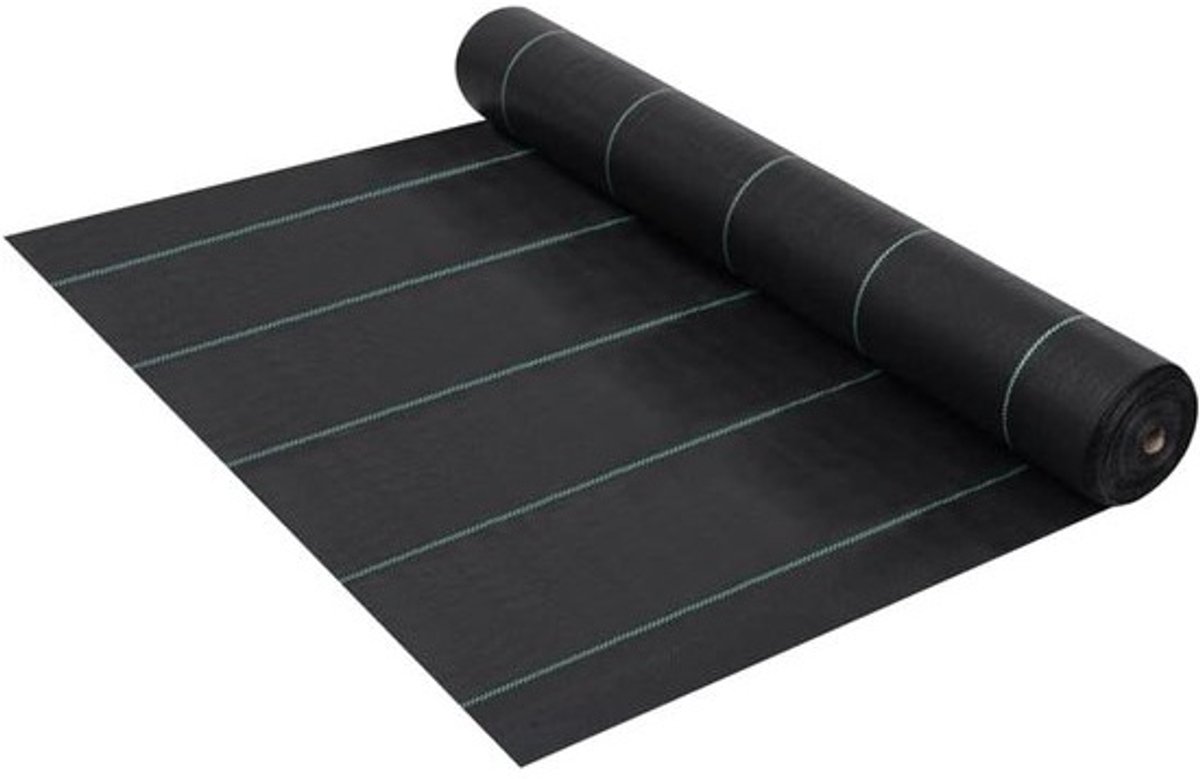Worteldoek - 1 x 10 m (10 m²) - Zwart - Anti-Onkruid Gronddoek - 60 g/m² - UV-Stabiel & Waterdoorlatend - Met Groene Hulplijnen voor Planten en Borders