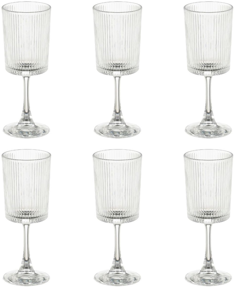 Mica Decorations Grigio Wijnglazen Set van 6 - Transparante Wijnglazen met Ribbelstructuur - Glazen voor Wijn, Water of Feestelijke Dranken - H19 x Ø7 cm