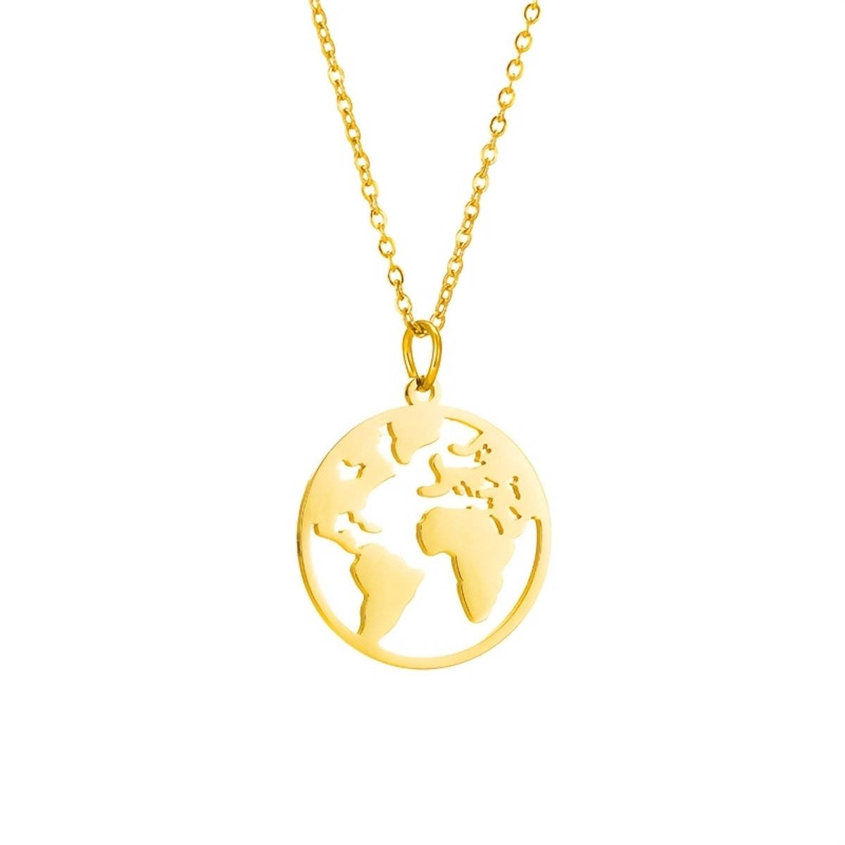 Sjika - Wereldbol Ketting Dames Goud – Wereldkaart Hanger – Reizen & Travel Sieraad – Cadeau voor Haar