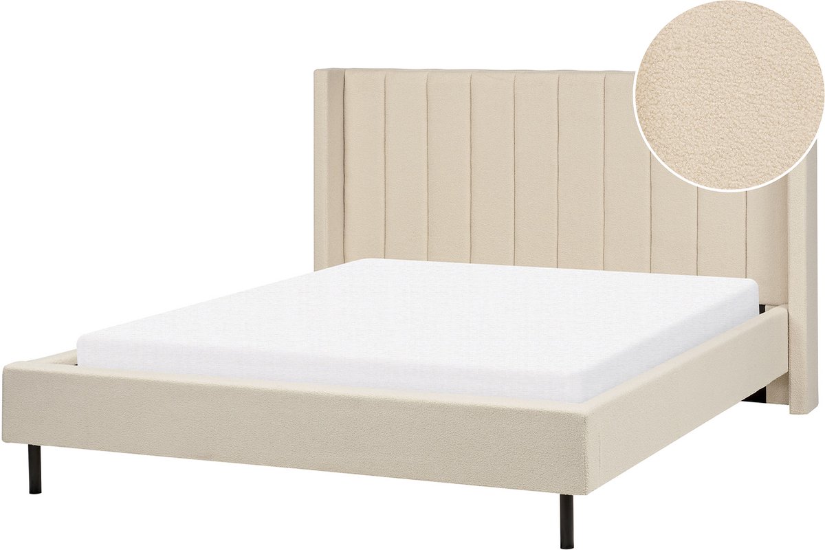Beliani VILETTE - Tweepersoonsbed - Lichtbeige - 160 x 200 cm - Bouclé