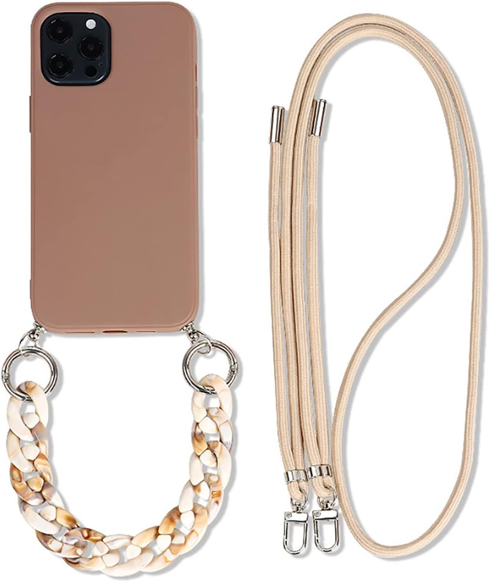 Telefoonhoesje met koord, compatibel met iPhone 12 Pro, TPU, 3-in-1 telefoonhoes met koord, zachte siliconen hoes met polsband, modieus hoesje voor iPhone 12 Pro