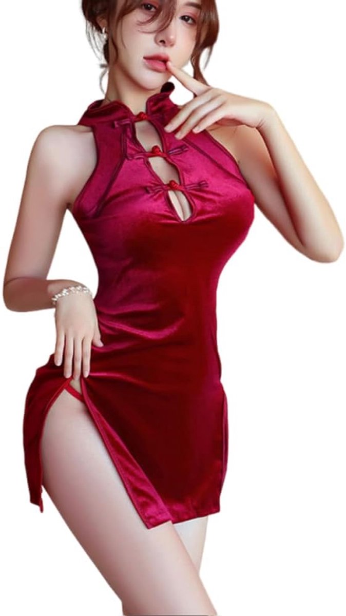 Chinese fluwelen sexy cheongsam Japanse anime cosplay kimono jurk