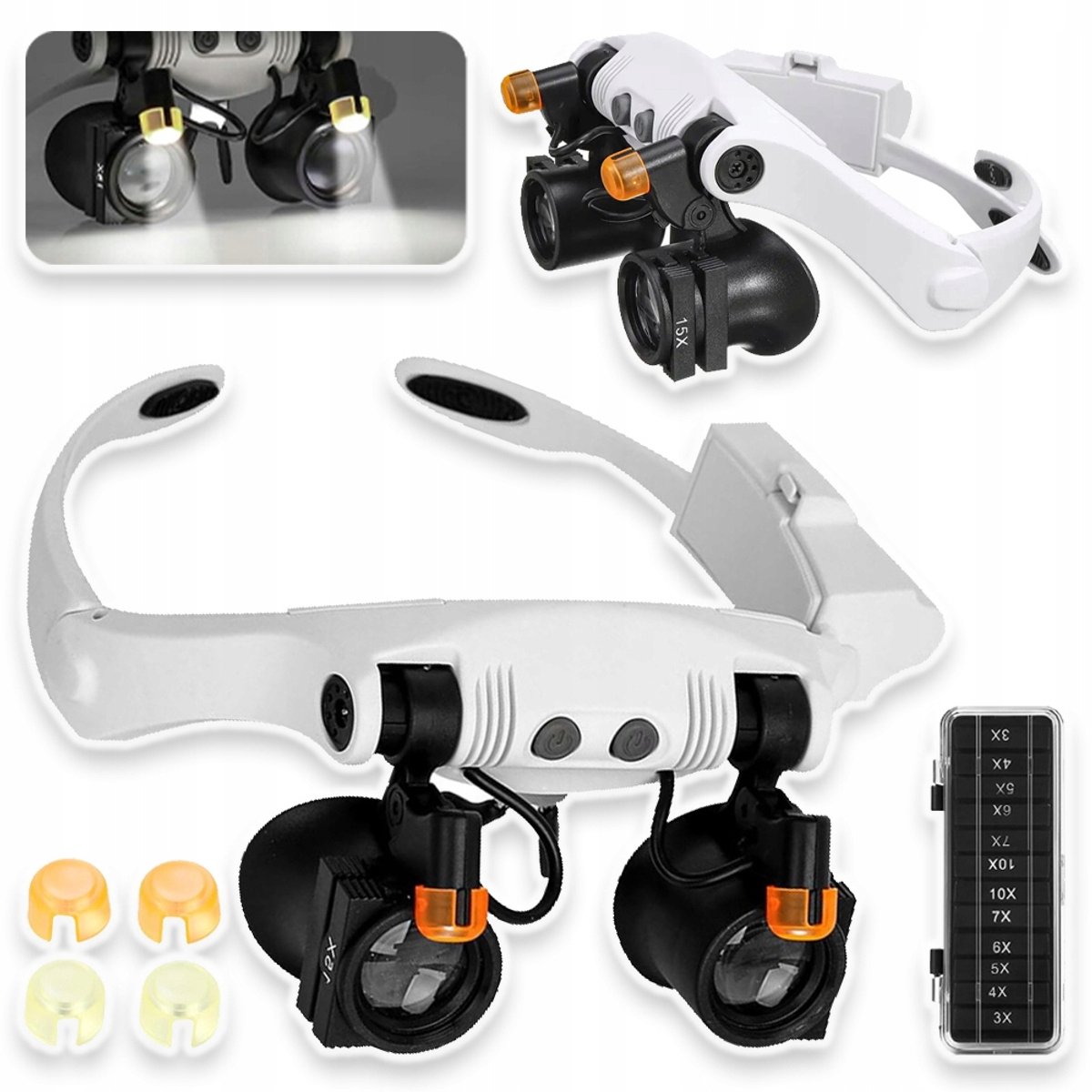 LED-Vergrootglas 3x-15x Tot 25x Combinatie - 2 Lampjes, Verstelbare Hoek, ABS & Acryl - Voor Sieraden, Reparaties En Lezen - Wit & Zwart