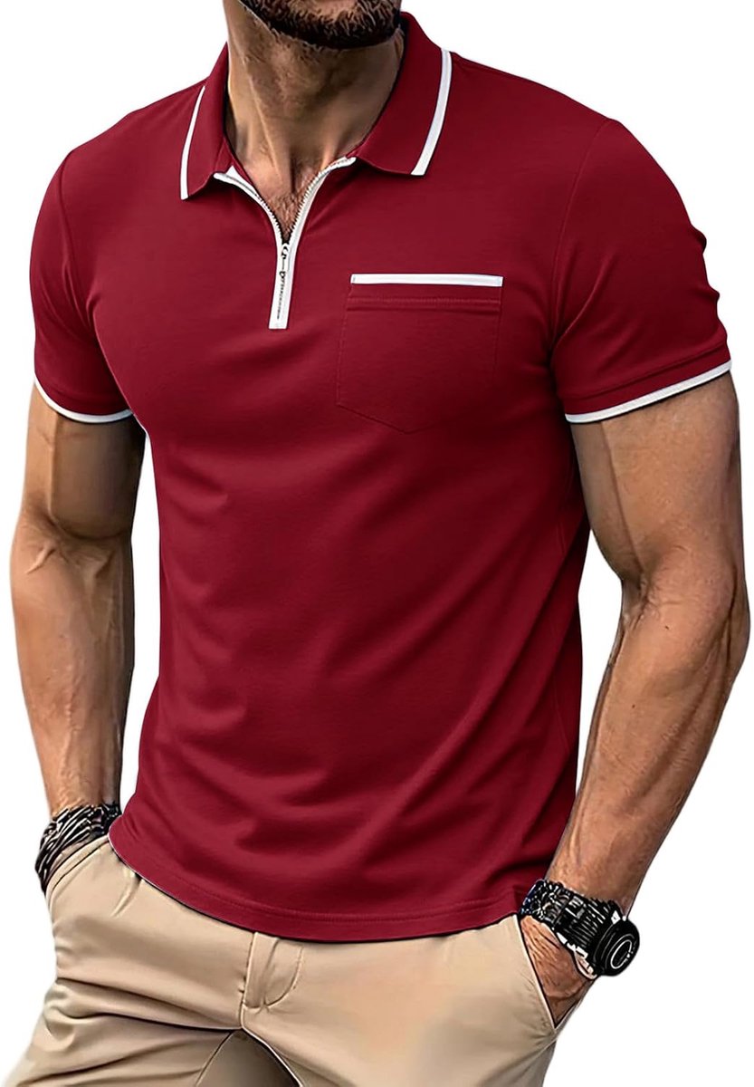 Heren poloshirt korte mouwen zomer golf T-shirt effen slim fit poloshirt mannen casual tennis sport shirt basic vrije tijd poloshirts met ritssluiting