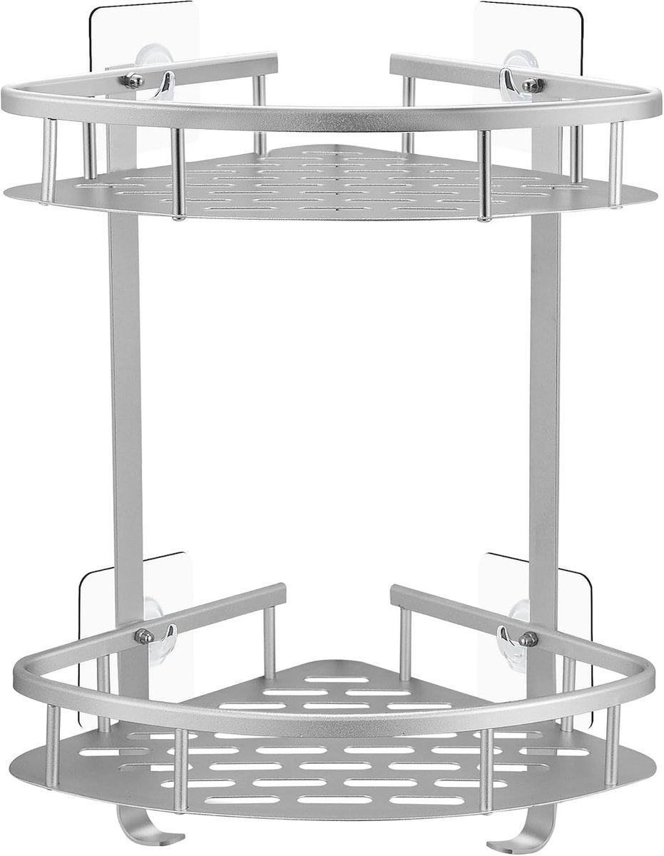 Doucheplank - Zilverkleurig - 22 x 22 x 36,5 cm - Aluminium Hoekrek met Kleefpads - Voor Badkamer en Keuken