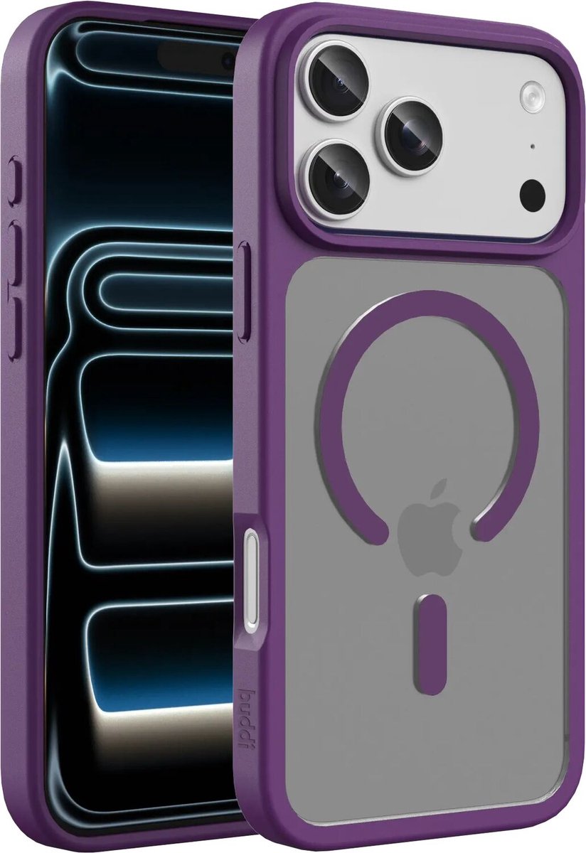 Buddi Frost Hoesje Geschikt voor Apple iPhone 18 Pro - Mat Paars - MagSafe Back Cover - Matchende kleur - Shockproof - Slank