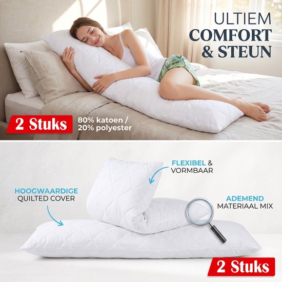 2x Ondersteunend Lichaamskussen - 40 x 140cm - Body Pillow - Zwangerschapskussen - Body Pillow - Lichaamskussen - 140 cm - Voedingskussen - Zijslaapkussen - Sluimerrol - Afneembaar hoes premium body pillow lichaamskussen van Sluimerrol — afbeelding 2