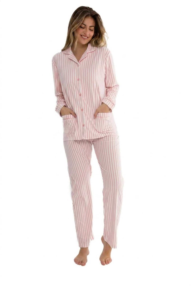 Cocodream Velours Doorknoop Pyjama 'Open Pink' - Dames Nachtmode - Lange Mouw - Roze - Maat S