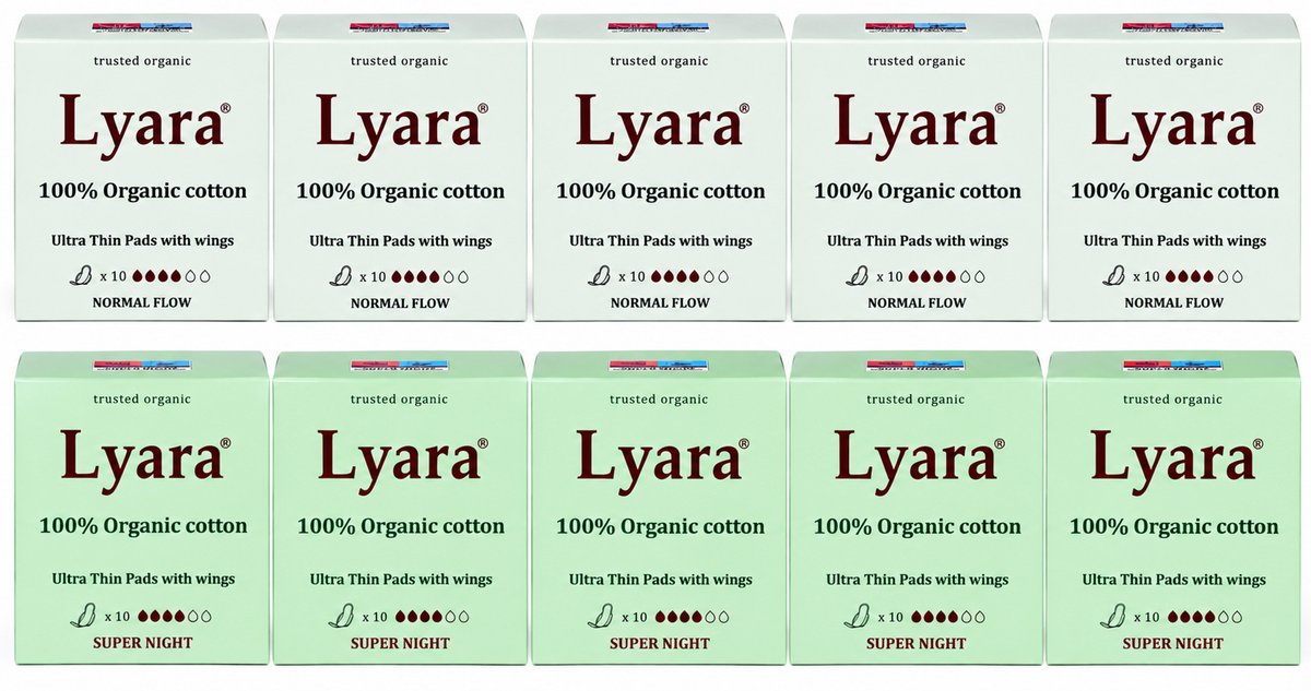 Lyara Biologisch Maandverband Multipack – 5x Normaal & 5x Super – 100% Katoen