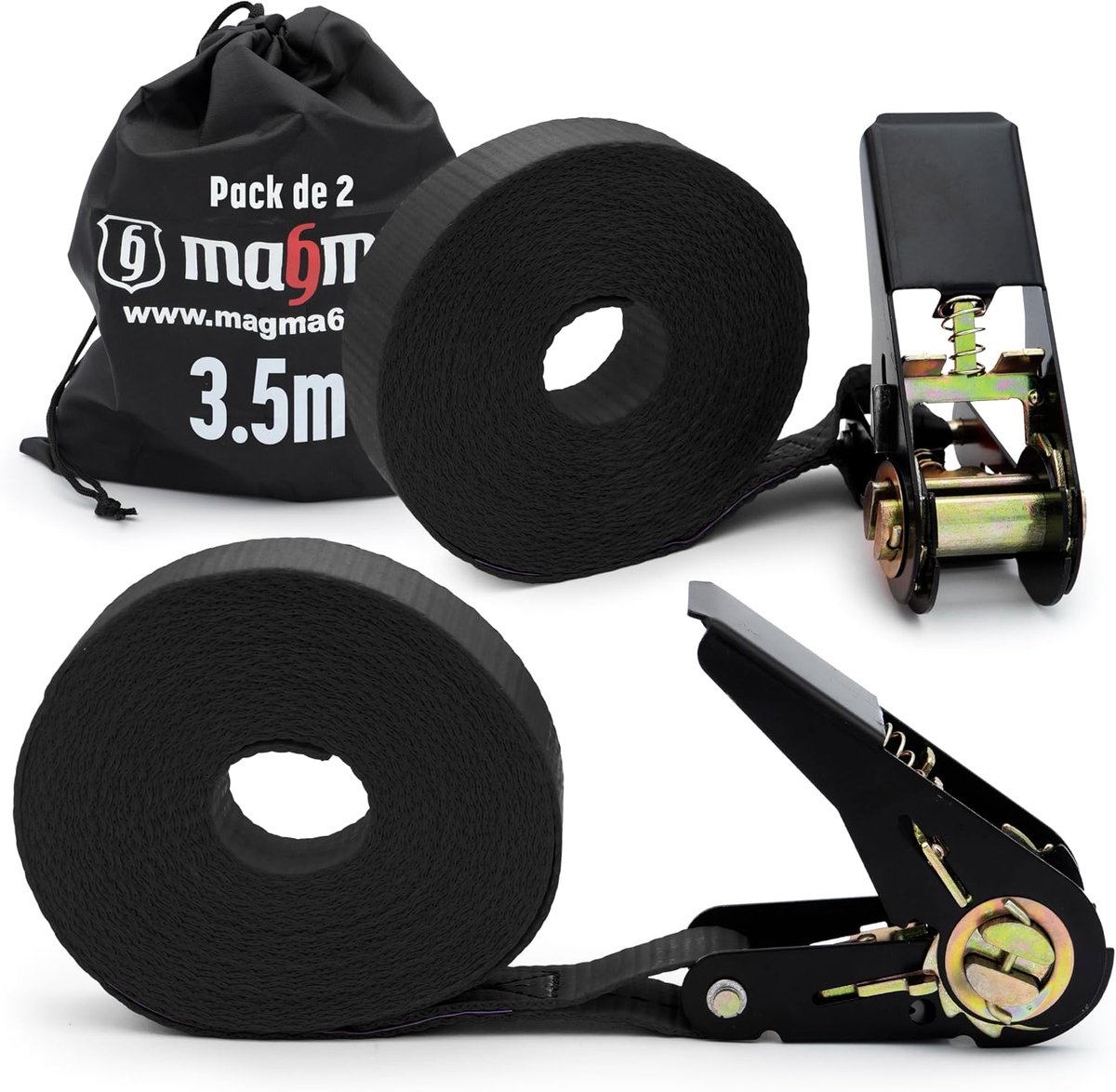 Spanband - Set van 2 - Sjorband - Bevestigingsriem - Breedte 2,5 cm - 3,5 meter - Zwart