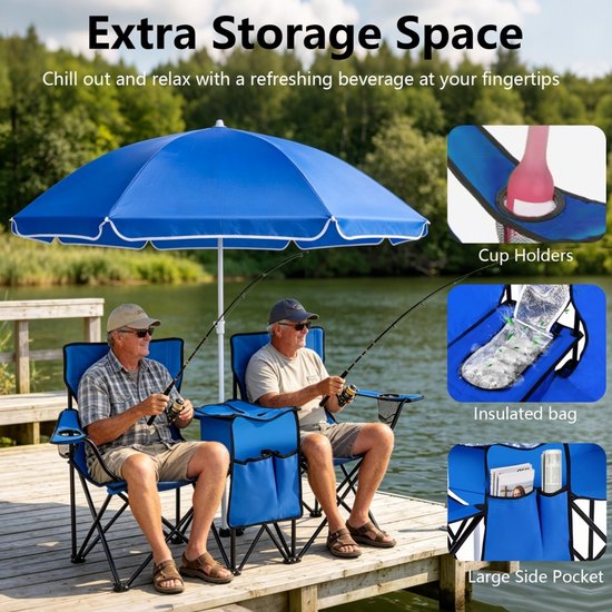 ELVENTO Strandstoel opvouwbaar - Campingstoel opvouwbaar - Campingstoelen - Strandstoeltjes lichtgewicht - 2 zits - Met parasol — afbeelding 3